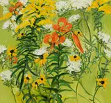 Shelia Geoffrion, Tiger Lily in Queen Ann Lace, 1997, Oil on linen