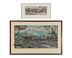 Don Gorvett, Two Works 1] "The Inner Harbor, Gloucester", Drypoint etching