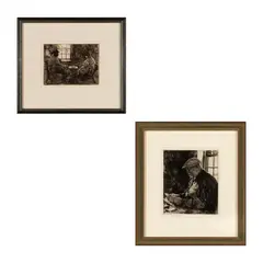 Sears Gallagher, Two Works 1] Fish House Card Game, Etching