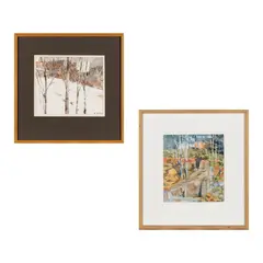 DeWitt Hardy, Two Works 1] Birches, Watercolor on paper