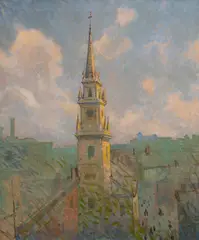 Robert Emmett Owen, Two Works 1) Old North Church, Boston, Oil on canvas