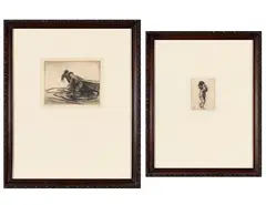 Two Works 1] "Coming In" by Charles Herbert Woodbury, c. 1915, Etching on paper, sold Aug 2025