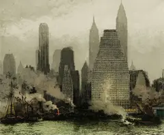 Luigi Kasimir, Three Works: 1] New York Fog and Mist, 1936, Etching with aquatint