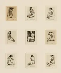 Morris Henry Hobbs, Nine Nudes with Floral Names, 1946, Etching
