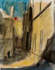 Bernard Lamotte, Paris Street Scene, Watercolor and charcoal on paper
