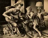 The Music Lesson by Thomas Hart Benton, 1943, Lithograph, sold Aug 2024