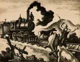 Slow Train Through Arkansas by Thomas Hart Benton, 1941, Lithograph, sold Aug 2024
