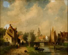 Charles Leickert, Riverside Scene, Oil on canvas