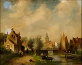 Charles Leickert, Riverside Scene, Oil on canvas