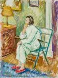 Waldo Peirce, Becky Hypnotized by TV, 1968, Oil on canvas, unframed Initialed and
