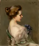 Irving Ramsey Wiles, Woman in Frothy Dress, Oil on canvas