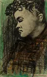 Carl Sprinchorn, Man with Curly Hair, Pastel and ink wash on paper