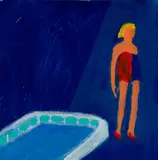 Lady by her Pool by Katherine Bradford, 2023, Acrylic on paper, sold Aug 2024