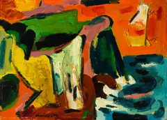 Alex Minewski, Monhegan Cliffs, 1950, Oil on canvas laid to panel, unframed