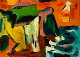 Alex Minewski, Monhegan Cliffs, 1950, Oil on canvas laid to panel, unframed