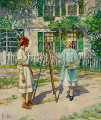 The New Model by Pauline Palmer, Oil on canvas laid to panel, sold Aug 2024