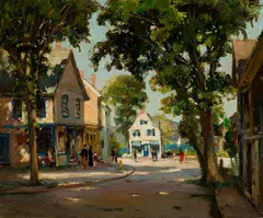 Anthony Thieme, New England Seacoast Town, Oil on canvas