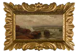 George S. Wasson, Mouth of the Harbor, Oil on carved wooden panel, unframed