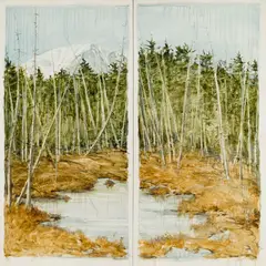 Marguerite Robichaux, The Katahdin Triptych, 1999, Oil on hinged birch panels, unframed