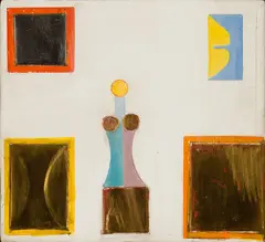 Panos Ghikas, ICON - Caryatid Gold leaf and egg, tempera on primed canvas laid to wood block, unframed Artist's labels verso 7 1/