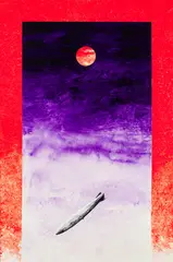 Gregory Welch, Dirigible in Purple Sky, Acrylic collage on panel, unframed