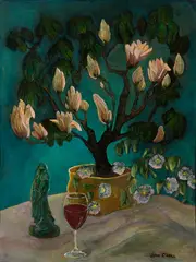 John O'Neill, Still Life with Magnolia Tree, Oil on paper laid to board