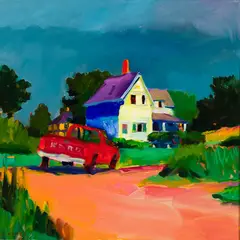 Connie Hayes, Red Truck, Chebeague Island, Maine, Oil on canvas