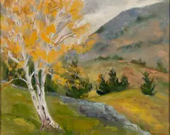 Florence Chadbourne, Birch Trees, Oil on canvasboard
