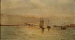 T.H. Smith, Boats at Dawn, Oil on panel