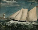 Holly Marie Haining, Ship and Lighthouse, Oil on canvasboard