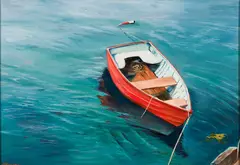 Dick Fischer, Red Boat, Oil on canvas