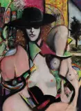 Emanuel Spitzer, Nude in Black Hat, Pastel on paper