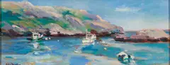 Alice Boynton, Monhegan Harbor, Oil on canvas laid to board