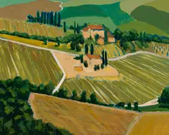 Tom Glover, Vineyards and Farmhouse, 2008, Oil on panel