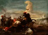 Jacques Courtois Il Borgognone, Battle of knights, Oil on canvas
