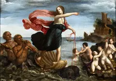 Carlo Saraceni, The triumph of Galatea, The painting bears traces of an undecipherable signature in the lower right-hand corner. On the back