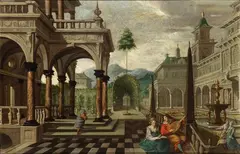 Dirck van Delen, Concert in a villa garden, The present work is accompanied by an expertise of Prof. Francesca Cappelletti available as a PDF file.