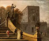 Johann Wilhelm Baur, Gallant scene in the garden of a Roman villa, Dopo la prima formazione nella nativa Strasburgo presso la bottega di Friedrich Brentel