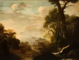 Herman van Swanevelt, Landscape with river and hunter