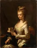 Francesco Fontebasso, Portrait of a lady with teacup, The painting is accompanied by an expertise by Prof. Ferdinando Bologna.