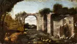 Landscape with ruins, shepherds and herds by Filippo Teodoro Di Liagno Filippo Napoletano, Oil on canvas, offered Oct 2024