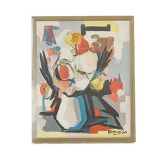 Bouquet of flowers, conceptual painting by Achille Sdruscia, 1962, within frame, offered Sep 2024