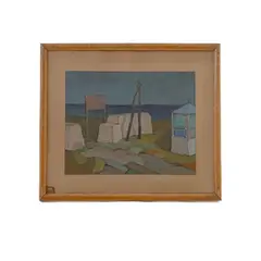 "Lonely Shore" by Renzo Collura, in frame. Painting exhibited at the exhibition "Prestipino Salleo Collura" Palermo, offered Sep 2024