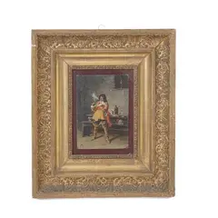Tito Conti, Pipe smoker, within a contemporary golden stucco frame with palmettes
