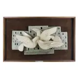 Giordano Tronconi, The doves, polychrome ceramic sculpture, white and green