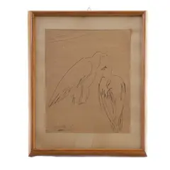 Pair of birds of prey, ink drawing on paper by Pericle Fazzini, 1930, framed, offered Sep 2024