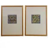 Pair of plates on paper with conceptual geometric subjects by Umberto Mastroianni, with gold relief in frame, offered Sep 2024