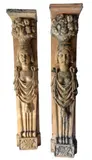 Luca della Robbia, Pair of pilasters, Pair of pilasters depicting the torsos of two female figures. Two baskets full of fruit balancing on their heads