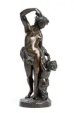 Edmond Lévêque, Venus with a Putto, The small sculpture represents a goddess with a putto. She holds a dove by the wings