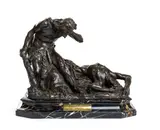 Augusto Rivalta, The First Death (Cain and Abel), Original Portoro marble base with coeval label which specifies that it is a sketch of the sculpture. Augusto